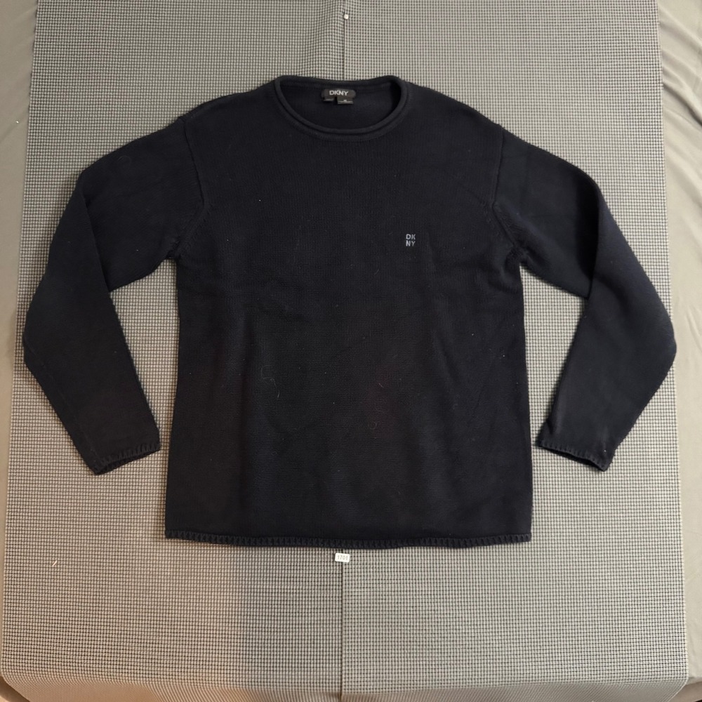 DKNY Mens Crewneck Sweater Navy Blue 100% Cotton Knit Pullover Size M RN68596